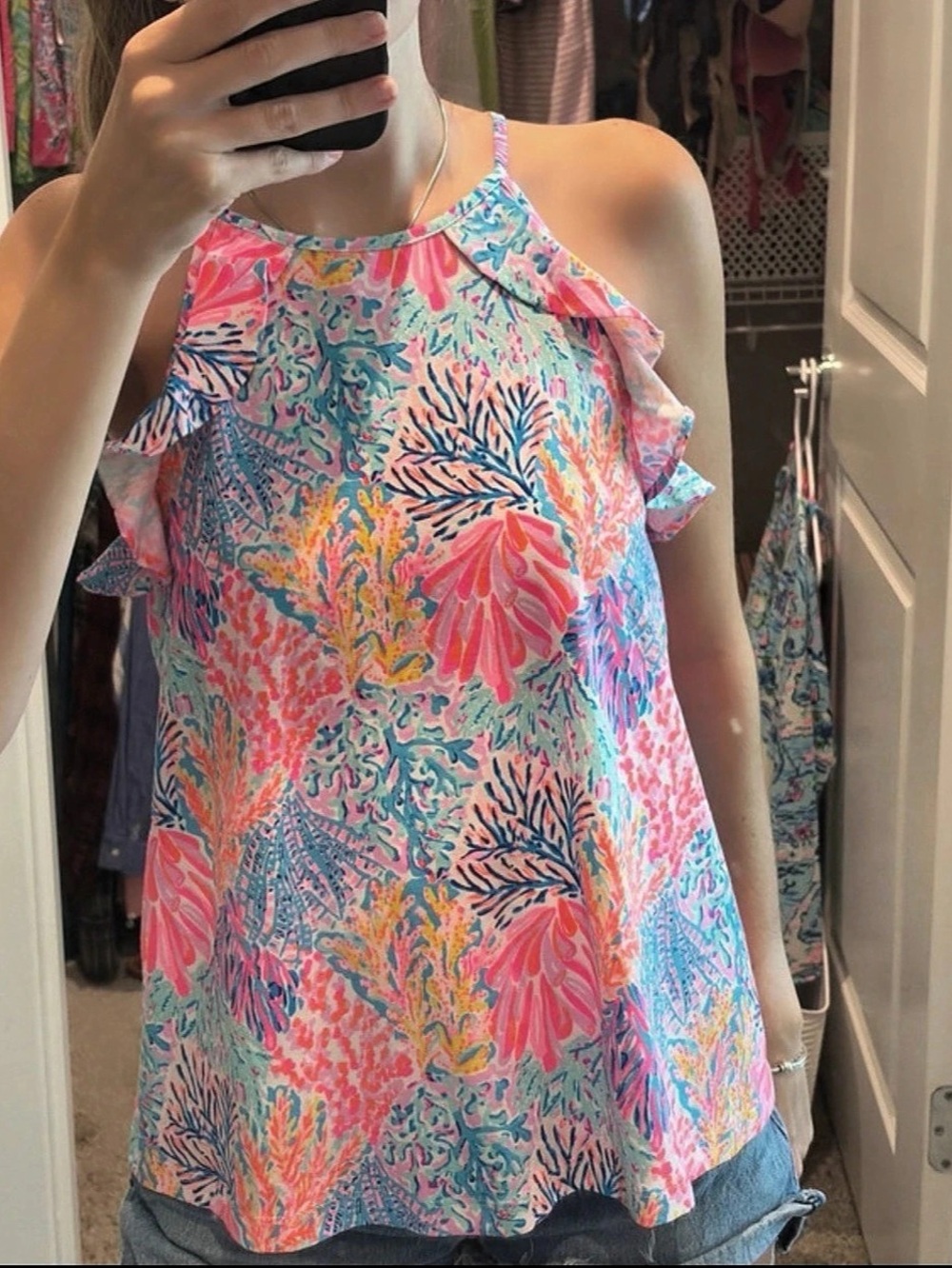 Lilly Pulitzer Billie Halter Top Pink & Blue XS